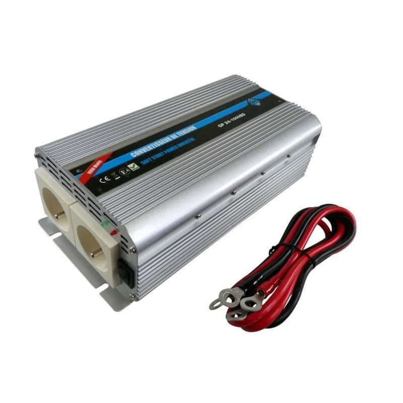 HTC Convertisseur de Tension 24 / 220 V 1000 W avec 2 Prises Secteur HTC Convertisseur de Tension 24 / 220 V 1000 W avec 2 Prises Secteur