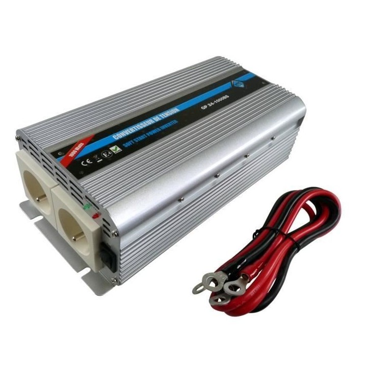 HTC Convertisseur de Tension 24 / 220 V 1000 W avec 2 Prises Secteur HTC Convertisseur de Tension 24 / 220 V 1000 W avec 2 Prises Secteur