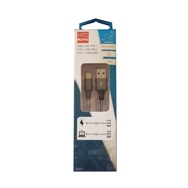 M500 Câble de charge et data avec adaptateur USB type C 2,4 A - Conne M500 Câble de charge et data avec adaptateur USB type C 2,4 A - Conne
