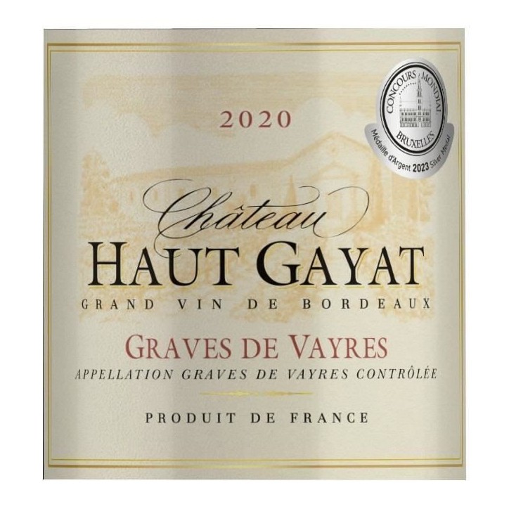 Château Haut Gayat 2019 Graves de Vayres - Vin rouge de Bordeaux