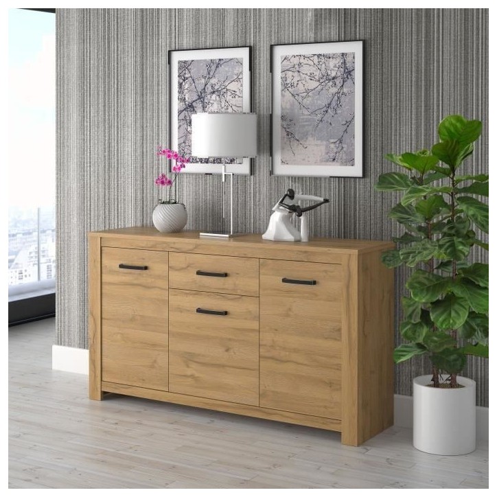 Buffet bas - Décor chene vieilli - Classique - HAVANNA - L 161 cm Buffet bas - Décor chene vieilli - Classique - HAVANNA - L 161 cm