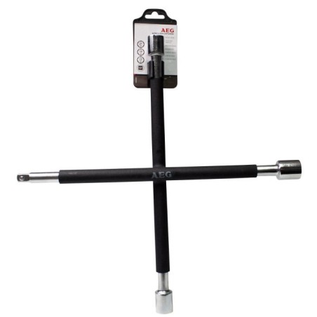 Clé en croix démonte-roue 3 douilles : 17/19/21mm et carré 1/2 - AEG - mousse antiglisse - Acier inoxydable HQ