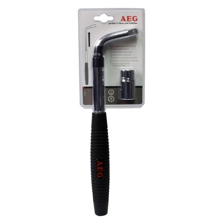 Clé démonte-roue téléscopique douille encliquable réversible 17-19mm - AEG - Longeur repliée : 36cm Longueur déployée :