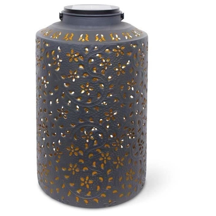 Lanterne solaire - GARDEN ID Dubai - 25 x 41 cm - Autonomie 6-8h - Interrupteur - Poignée robuste-pile rechargeable.