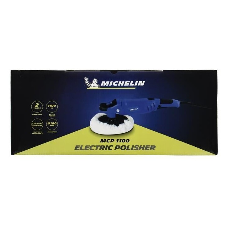 Polisheuse Pro 230V - 1100W - MICHELIN - Disque : 180 mm - Vitesse de rotation : 600-3000 t/min - démarrage progressif - Ecran Polisheuse Pro 230V - 1100W - MICHELIN - Disque : 180 mm - Vitesse de rotation : 600-3000 t/min - démarrage progressif - Ecran