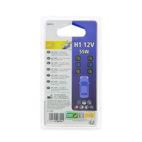 Ampoule H1 LIFE+100% 55W - MICHELIN -Feu de croisement, route, antibrouillard.