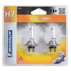 2 Ampoules Voiture H7 LIFE+100% 55W - MICHELIN - Feu de croisement, ro