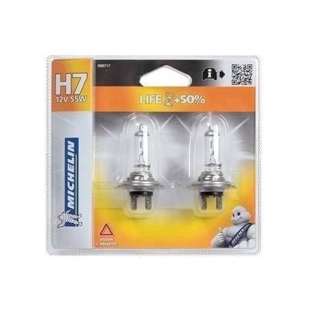 2 Ampoules Voiture H7 LIFE+100% 55W - MICHELIN - Feu de croisement, ro