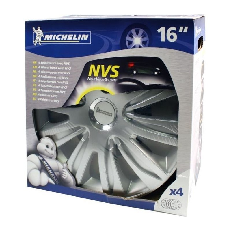 Lot de 4 enjoliveurs gris métallisés - MICHELIN - 16 pouces - Fixati
