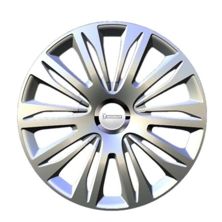 Lot de 4 enjoliveurs gris métallisés - MICHELIN - 16 pouces - Fixation simple par clips - NVS 42 pastille réflechissante