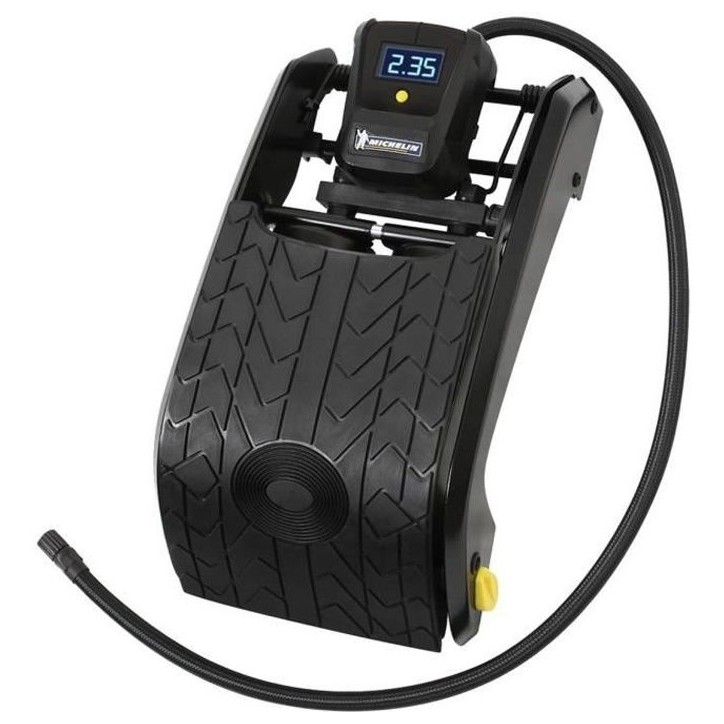 Pompe a Pied Double Piston manometre digital de 0.05 jusqu'a 7 bars- MICHELIN - Flexible nylon 60cm, embout laiton - psi, bar, k Pompe a Pied Double Piston manometre digital de 0.05 jusqu'a 7 bars- MICHELIN - Flexible nylon 60cm, embout laiton - psi, bar, k