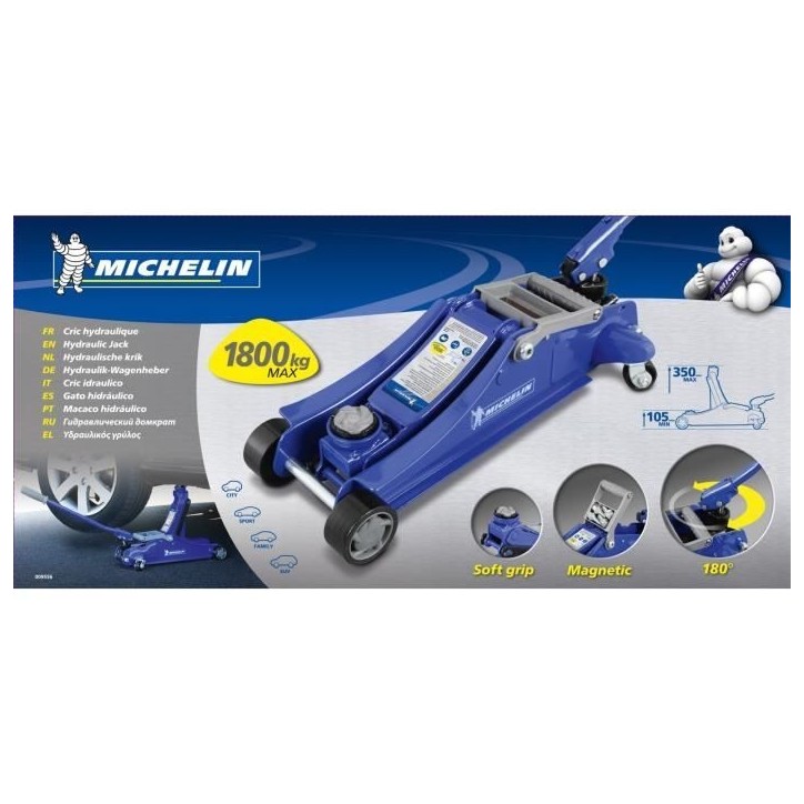 Cric hydraulique rouleur levage maximum 1.8T hauteur 105mm a 350mm - MICHELIN - Roues pivotantes - Poignée de levage rotative 3 Cric hydraulique rouleur levage maximum 1.8T hauteur 105mm a 350mm - MICHELIN - Roues pivotantes - Poignée de levage rotative 3