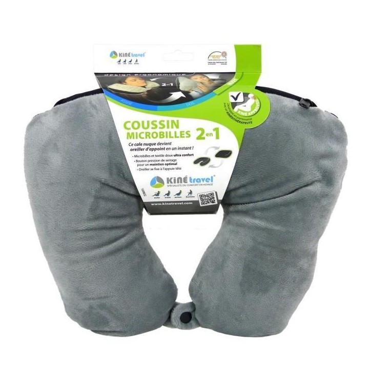 Coussin microbilles 2en1 Cale nuque et Oreiller 37x29x10cm - KINE TRAVEL - Microbilles et textile doux ultra confort Coussin microbilles 2en1 Cale nuque et Oreiller 37x29x10cm - KINE TRAVEL - Microbilles et textile doux ultra confort
