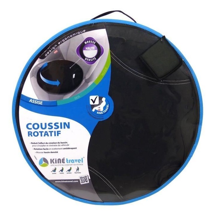 Coussin rotatif avec disque de transfert 39x39x6cm - KINE TRAVEL -Aide pour s'installer et s'extraire - mis au point par un Kin Coussin rotatif avec disque de transfert 39x39x6cm - KINE TRAVEL -Aide pour s'installer et s'extraire - mis au point par un Kin