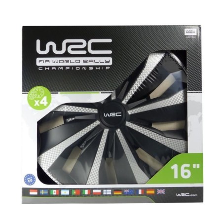 Lot de 4 Enjoliveurs 16 pouces - WRC - Bicolor noir & Carbon Style - facile a installer