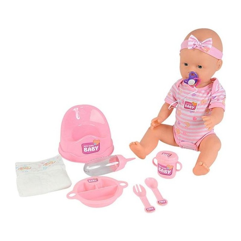 Poupon NEW BORN BABY Rose 43cm - Boit et Fait Pipi - Accessoires Inclu Poupon NEW BORN BABY Rose 43cm - Boit et Fait Pipi - Accessoires Inclu