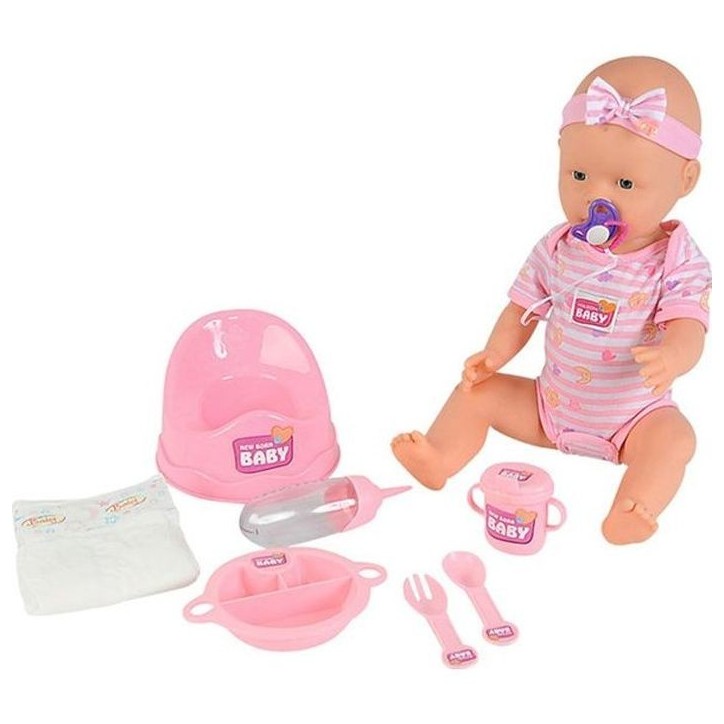 Poupon NEW BORN BABY Rose 43cm - Boit et Fait Pipi - Accessoires Inclus