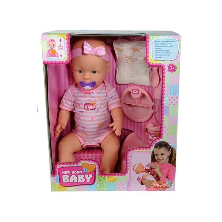 Poupon NEW BORN BABY Rose 43cm - Boit et Fait Pipi - Accessoires Inclus