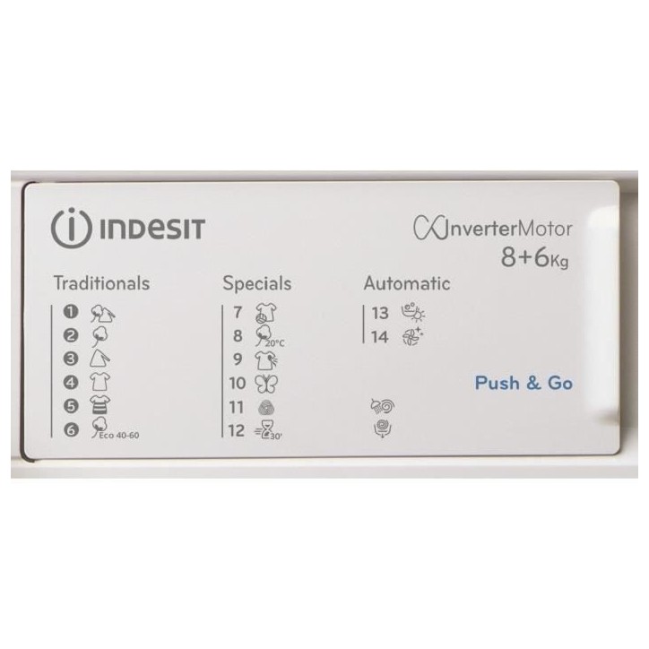 Lave-linge séchant encastrable INDESIT - BIWDIL861485EU - 8 / 6 kg - Induction - L60cm - 1400 trs/min - Blanc Lave-linge séchant encastrable INDESIT - BIWDIL861485EU - 8 / 6 kg - Induction - L60cm - 1400 trs/min - Blanc