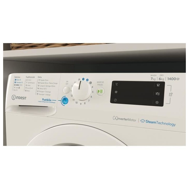 Lave-linge séchant INDESIT BDE76435WVFR - 7 / 6 kg - Induction - L60cm - 1400 trs/min - Blanc