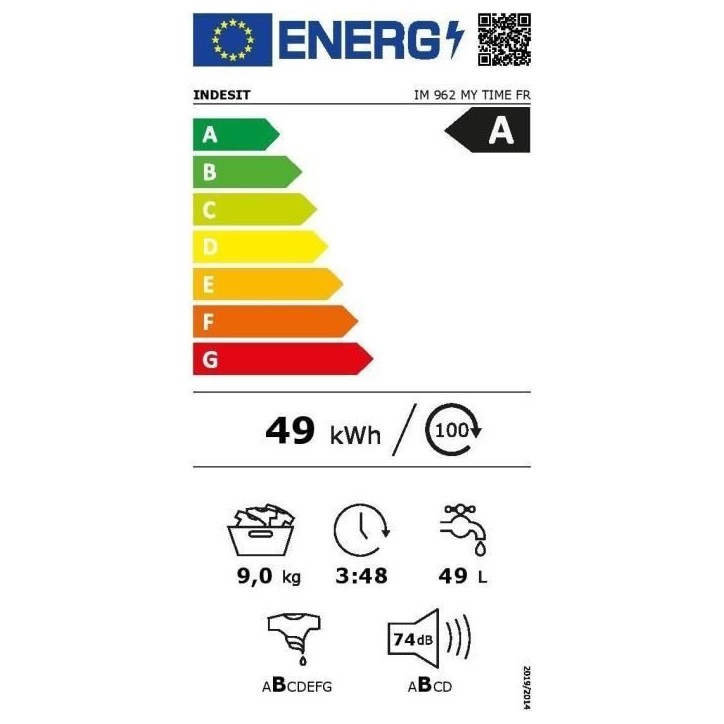 Lave-linge hublot INDESIT IM962MYTIMEFR MyTime - 9 kg - Induction - L60cm - 1200 trs/min - Classe A - Blanc Lave-linge hublot INDESIT IM962MYTIMEFR MyTime - 9 kg - Induction - L60cm - 1200 trs/min - Classe A - Blanc