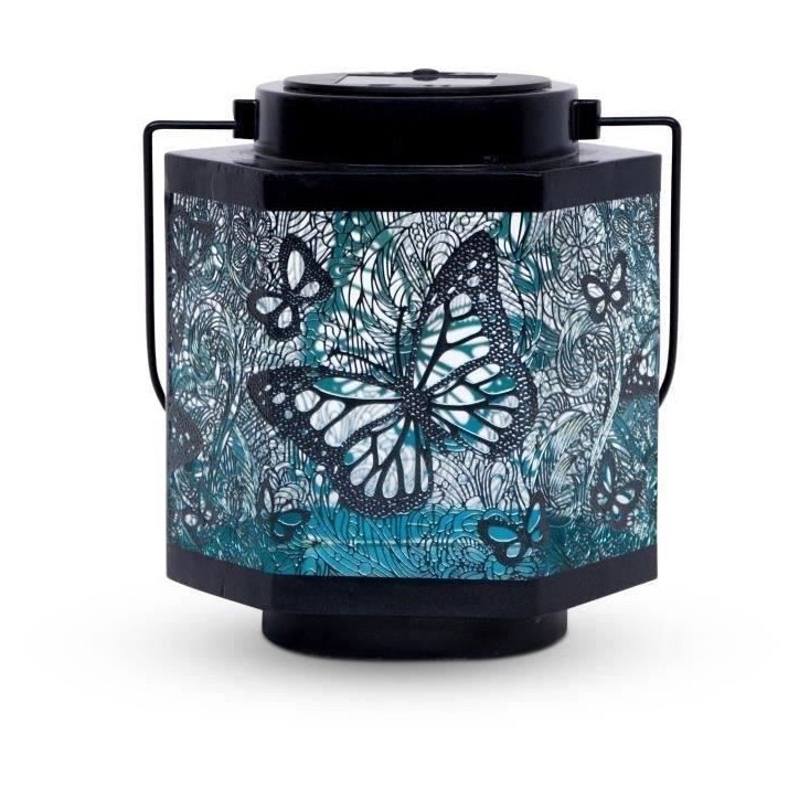 Lanterne solaire - GARDEN ID Papillon - Ø13 h15 cm - Autonomie 8h - Interrupteur - Pile AAA rechargeable. Lanterne solaire - GARDEN ID Papillon - Ø13 h15 cm - Autonomie 8h - Interrupteur - Pile AAA rechargeable.