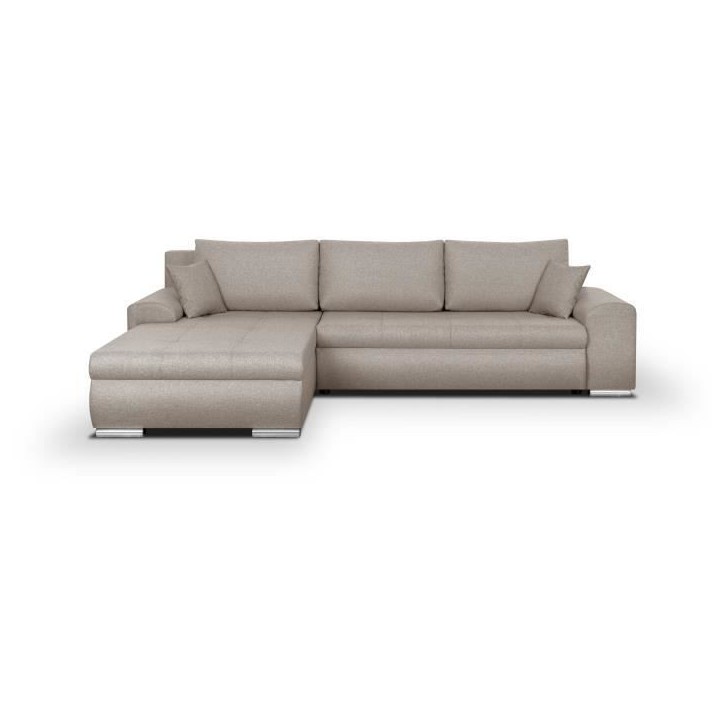 Canapé d'angle convertible réversible + coffre de rangement - Tissu Beige - L 289 x P 94/188 x H 88 cm - INDIAN Canapé d'angle convertible réversible + coffre de rangement - Tissu Beige - L 289 x P 94/188 x H 88 cm - INDIAN