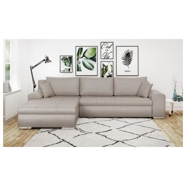 Canapé d'angle convertible réversible + coffre de rangement - Tissu Beige - L 289 x P 94/188 x H 88 cm - INDIAN Canapé d'angle convertible réversible + coffre de rangement - Tissu Beige - L 289 x P 94/188 x H 88 cm - INDIAN