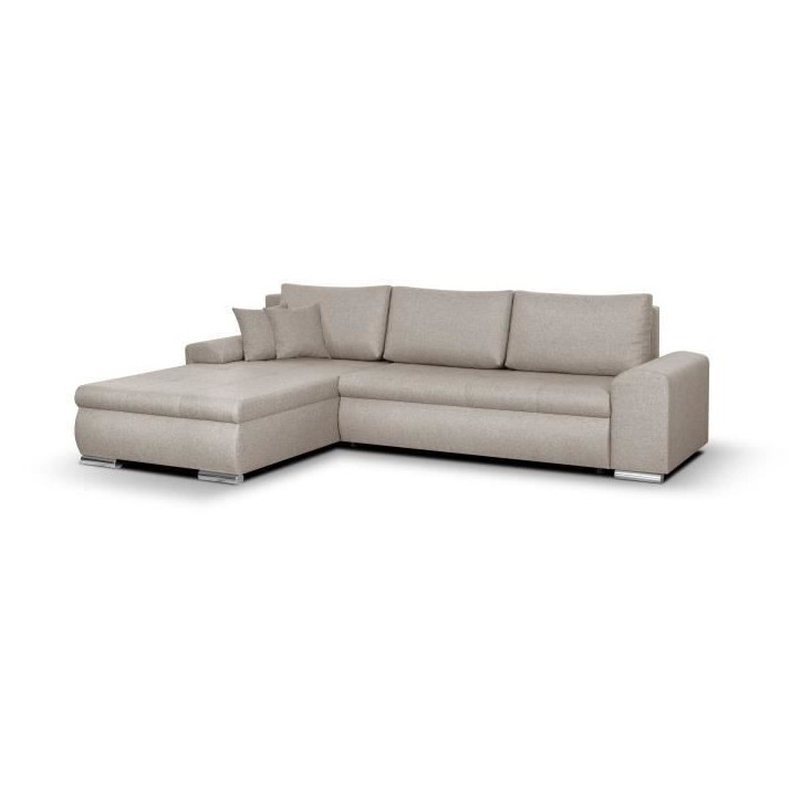 Canapé d'angle convertible réversible + coffre de rangement - Tissu Beige - L 289 x P 94/188 x H 88 cm - INDIAN Canapé d'angle convertible réversible + coffre de rangement - Tissu Beige - L 289 x P 94/188 x H 88 cm - INDIAN