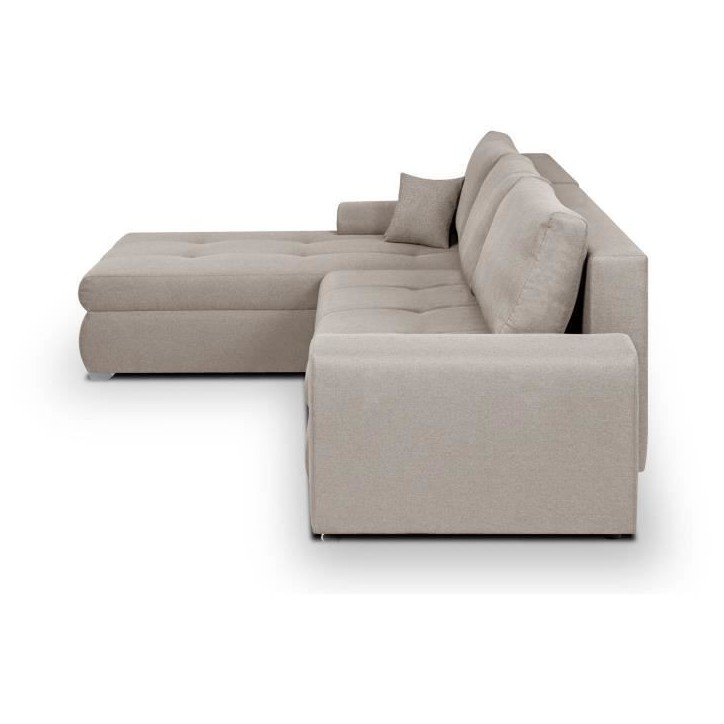 Canapé d'angle convertible réversible + coffre de rangement - Tissu Beige - L 289 x P 94/188 x H 88 cm - INDIAN Canapé d'angle convertible réversible + coffre de rangement - Tissu Beige - L 289 x P 94/188 x H 88 cm - INDIAN