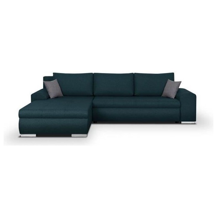 Canapé d'angle convertible réversible + coffre de rangement - Tissu Bleu - L 289 x P 94/188 x H 88 cm - INDIAN Canapé d'angle convertible réversible + coffre de rangement - Tissu Bleu - L 289 x P 94/188 x H 88 cm - INDIAN