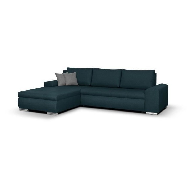 Canapé d'angle convertible réversible + coffre de rangement - Tissu Bleu - L 289 x P 94/188 x H 88 cm - INDIAN Canapé d'angle convertible réversible + coffre de rangement - Tissu Bleu - L 289 x P 94/188 x H 88 cm - INDIAN