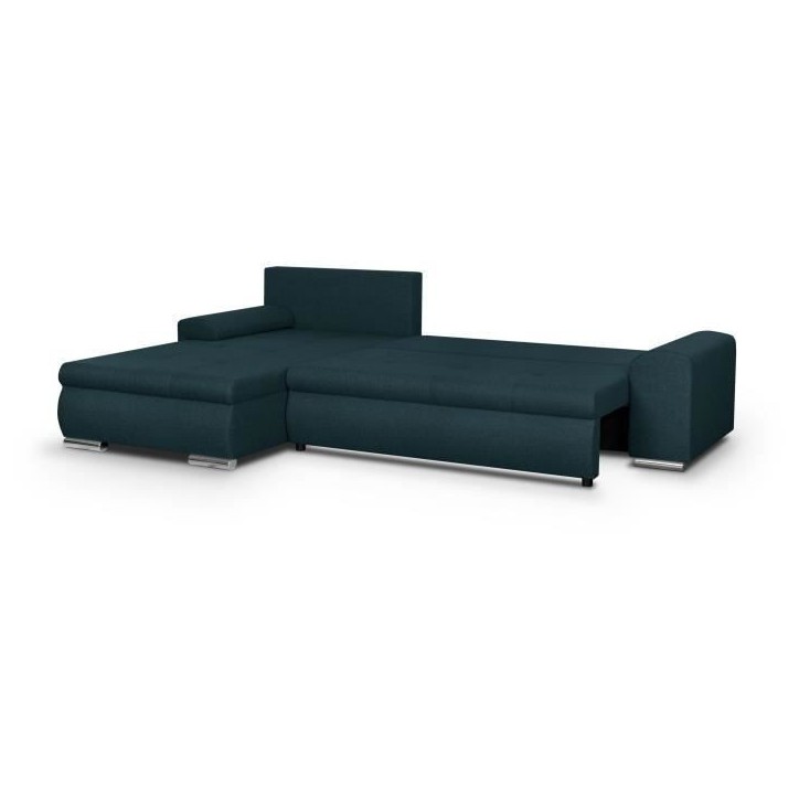 Canapé d'angle convertible réversible + coffre de rangement - Tissu Bleu - L 289 x P 94/188 x H 88 cm - INDIAN Canapé d'angle convertible réversible + coffre de rangement - Tissu Bleu - L 289 x P 94/188 x H 88 cm - INDIAN