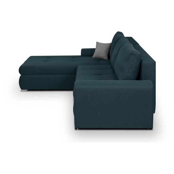 Canapé d'angle convertible réversible + coffre de rangement - Tissu Bleu - L 289 x P 94/188 x H 88 cm - INDIAN Canapé d'angle convertible réversible + coffre de rangement - Tissu Bleu - L 289 x P 94/188 x H 88 cm - INDIAN