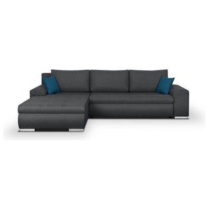 Canapé d'angle convertible réversible 5 places Indian - Tissu gris foncé - L 289 x P 94/188 x H 88 cm Canapé d'angle convertible réversible 5 places Indian - Tissu gris foncé - L 289 x P 94/188 x H 88 cm