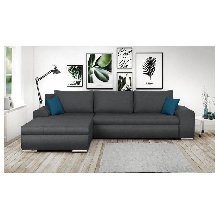 Canapé d'angle convertible réversible 5 places Indian - Tissu gris foncé - L 289 x P 94/188 x H 88 cm Canapé d'angle convertible réversible 5 places Indian - Tissu gris foncé - L 289 x P 94/188 x H 88 cm