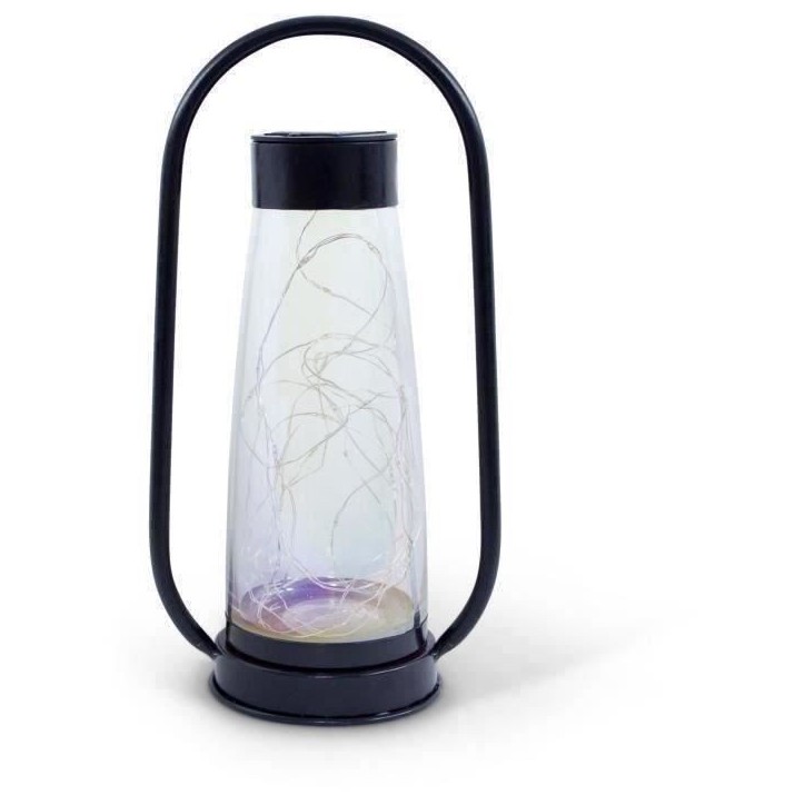 Lanterne solaire - GARDEN ID Noir - Ø18 H34 cm - Batterie AAA - Autonomie 6-8h - Poignée pratique. Lanterne solaire - GARDEN ID Noir - Ø18 H34 cm - Batterie AAA - Autonomie 6-8h - Poignée pratique.