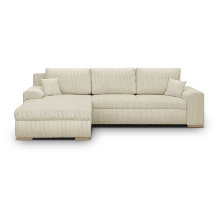 Canapé d'angle convertible - 5 places - INDIAN - Tissu velours côtelé Beige - Coffre de rangement - 289 x 94/188 x 88 cm Canapé d'angle convertible - 5 places - INDIAN - Tissu velours côtelé Beige - Coffre de rangement - 289 x 94/188 x 88 cm