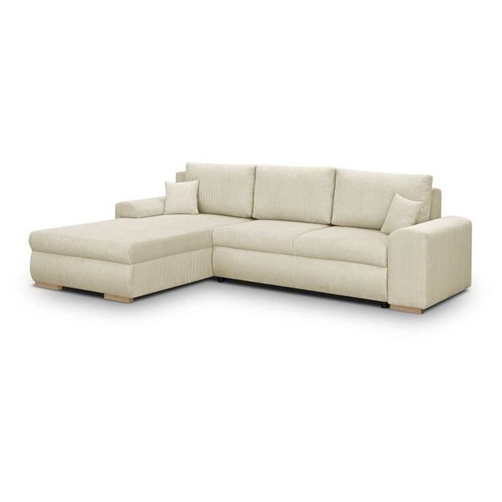 Canapé d'angle convertible - 5 places - INDIAN - Tissu velours côtelé Beige - Coffre de rangement - 289 x 94/188 x 88 cm Canapé d'angle convertible - 5 places - INDIAN - Tissu velours côtelé Beige - Coffre de rangement - 289 x 94/188 x 88 cm