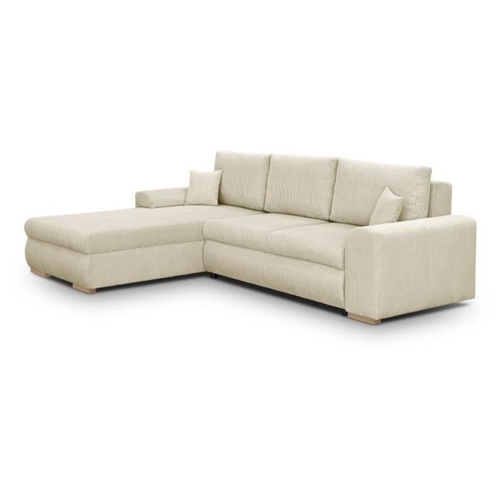 Canapé d'angle convertible - 5 places - INDIAN - Tissu velours côtelé Beige - Coffre de rangement - 289 x 94/188 x 88 cm Canapé d'angle convertible - 5 places - INDIAN - Tissu velours côtelé Beige - Coffre de rangement - 289 x 94/188 x 88 cm