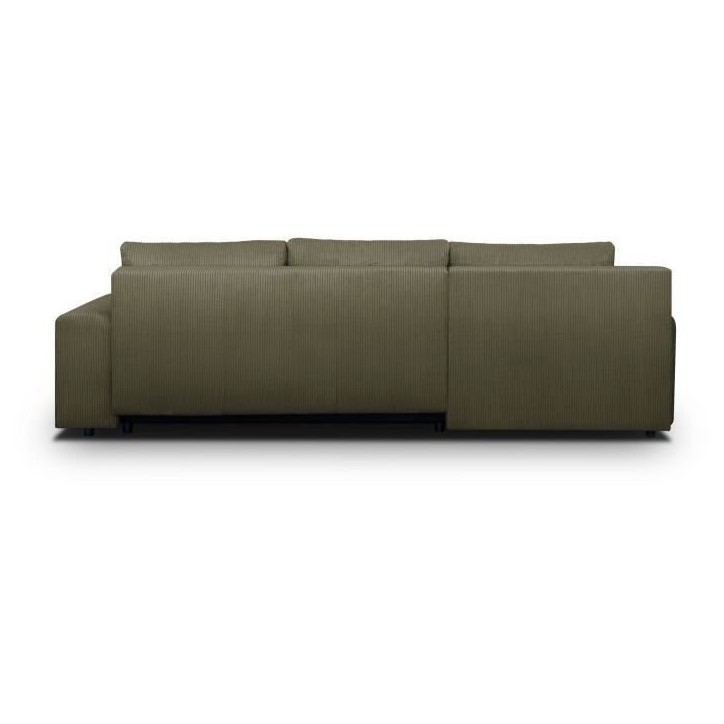 Canapé d'angle convertible - 5 places - INDIAN - Tissu velours côtelé Vert kaki - Coffre de rangement - 289 x 94/188 x 88 cm Canapé d'angle convertible - 5 places - INDIAN - Tissu velours côtelé Vert kaki - Coffre de rangement - 289 x 94/188 x 88 cm