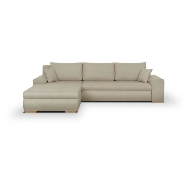 Canapé d'angle convertible réversible + coffre de rangement - Tissu Beige - L 289 x P 94/188 x H 88 cm - INDIAN Canapé d'angle convertible réversible + coffre de rangement - Tissu Beige - L 289 x P 94/188 x H 88 cm - INDIAN