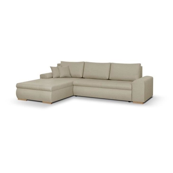 Canapé d'angle convertible réversible + coffre de rangement - Tissu Beige - L 289 x P 94/188 x H 88 cm - INDIAN Canapé d'angle convertible réversible + coffre de rangement - Tissu Beige - L 289 x P 94/188 x H 88 cm - INDIAN