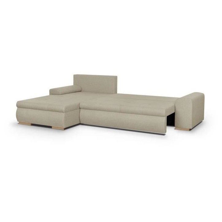 Canapé d'angle convertible réversible + coffre de rangement - Tissu Beige - L 289 x P 94/188 x H 88 cm - INDIAN Canapé d'angle convertible réversible + coffre de rangement - Tissu Beige - L 289 x P 94/188 x H 88 cm - INDIAN
