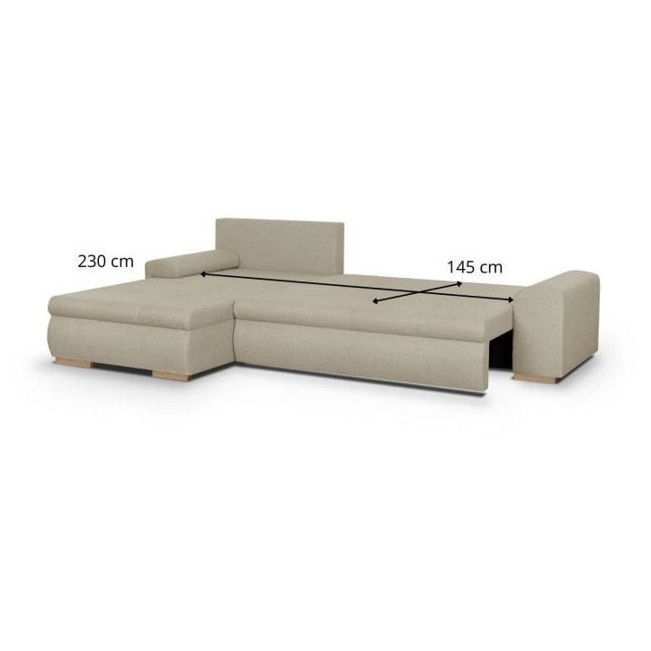 Canapé d'angle convertible réversible + coffre de rangement - Tissu Beige - L 289 x P 94/188 x H 88 cm - INDIAN Canapé d'angle convertible réversible + coffre de rangement - Tissu Beige - L 289 x P 94/188 x H 88 cm - INDIAN