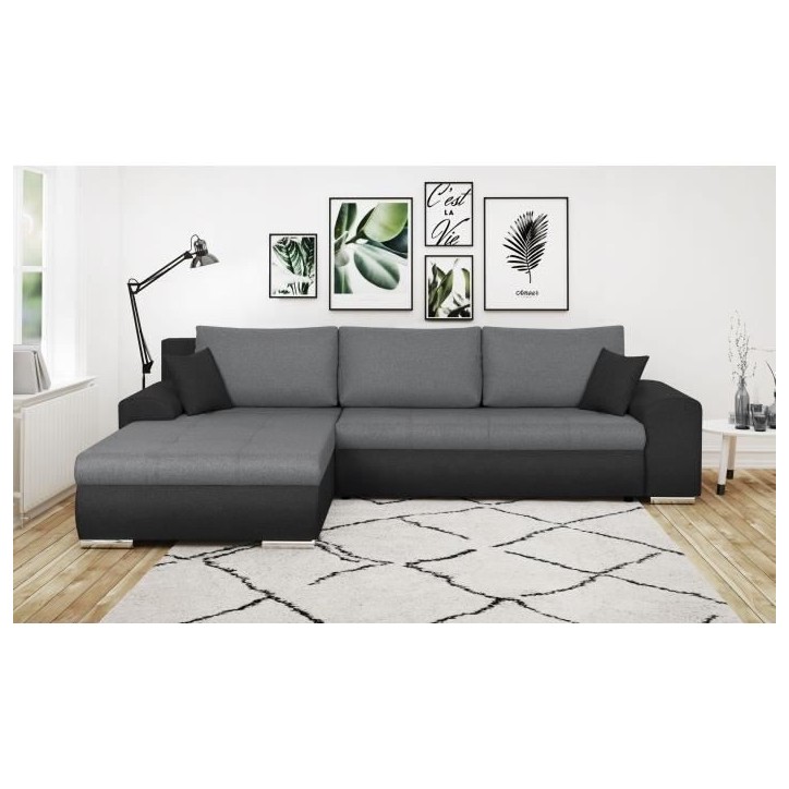 Canapé d'angle convertible et réversible 5 places INDIAN - Tissu gris clair et anthracite Canapé d'angle convertible et réversible 5 places INDIAN - Tissu gris clair et anthracite