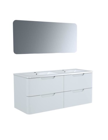 Meuble salle de bain suspendu RONDO 120 - 2 tiroirs + vasque - Blanc