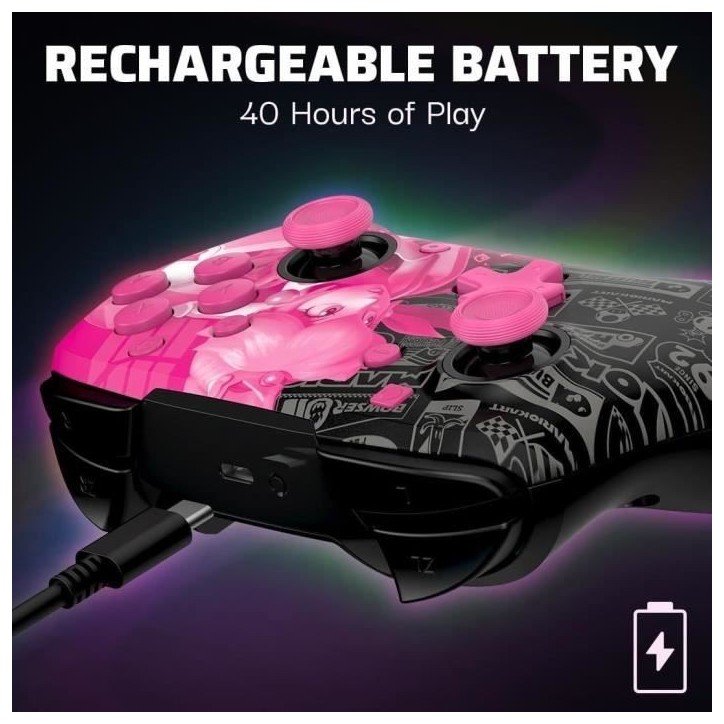 Manette filaire - PDP - Super Mario Rematch - Nintendo Switch - Câble 3 m - Glow Grand Prix Peach