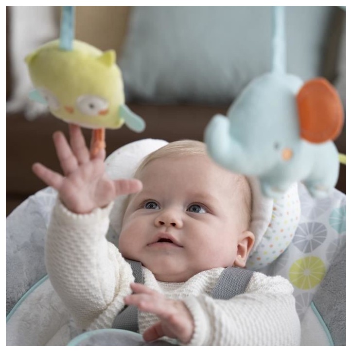 INGENUITY balancelle électrique pliable Swing and Go Hugs & Hoots- Cadeau Noel bébé, 5 vitesses de balancement, mélodies