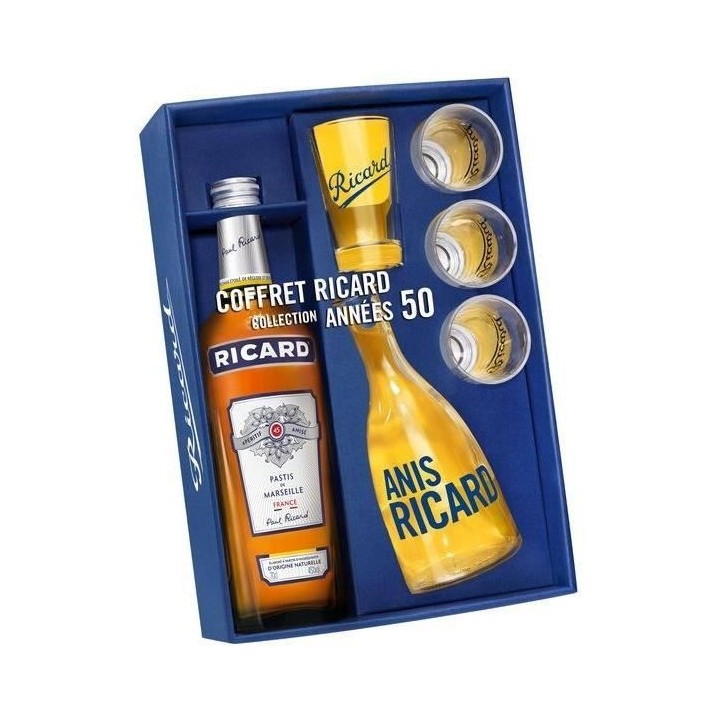 Coffret Ricard - Pastis de Marseille - Années 50 - Apéritif anisé - 45,0% Vol. - 70cl